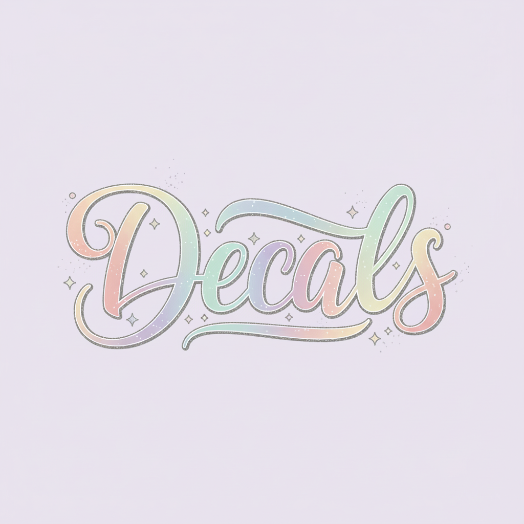 Decals product category image with whimsical lettering on lavender background