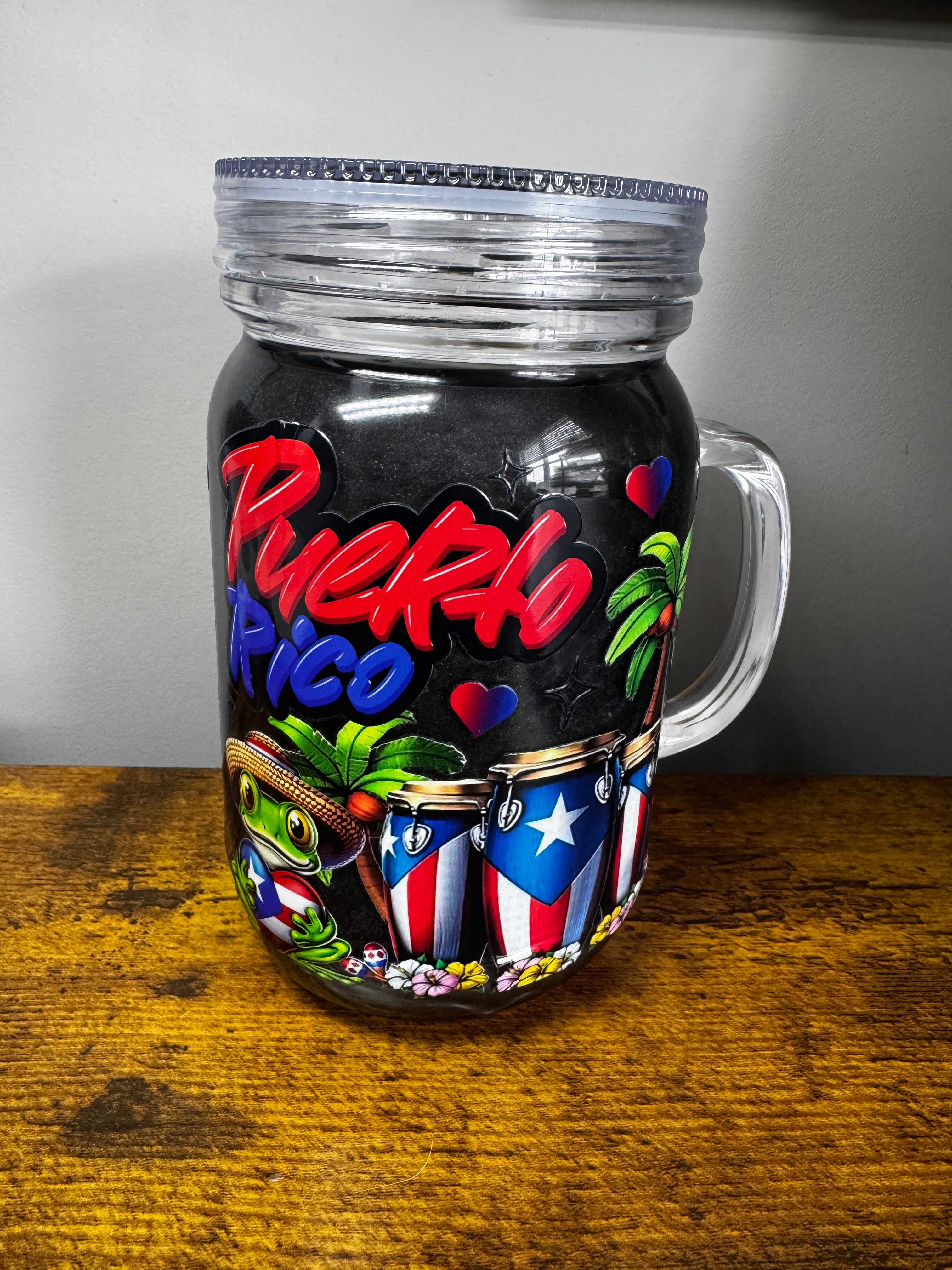 20oz Black Cat eye Mug with Puerto Rico inspired wrap