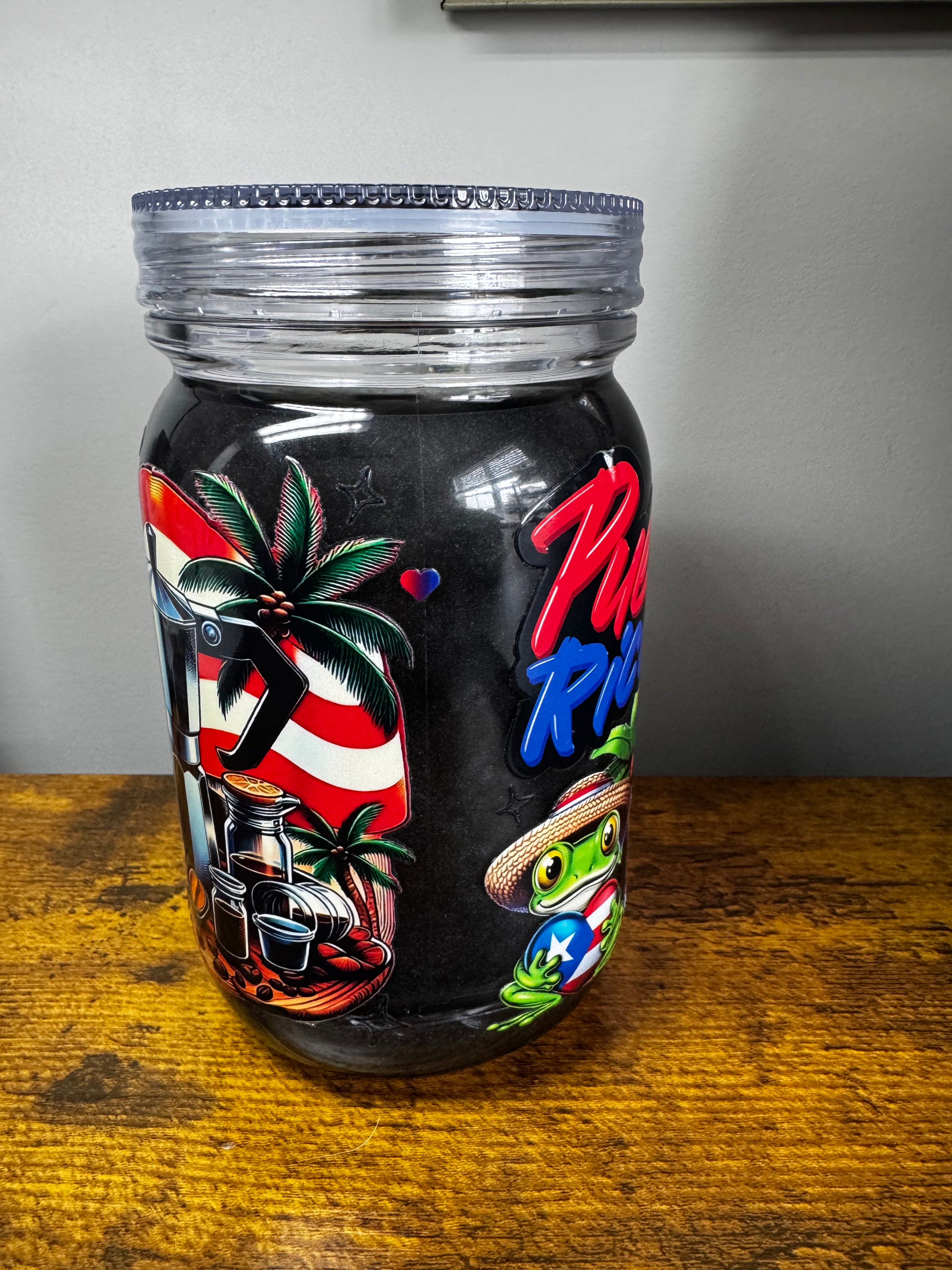 20oz Black Cat eye Mug with Puerto Rico inspired wrap